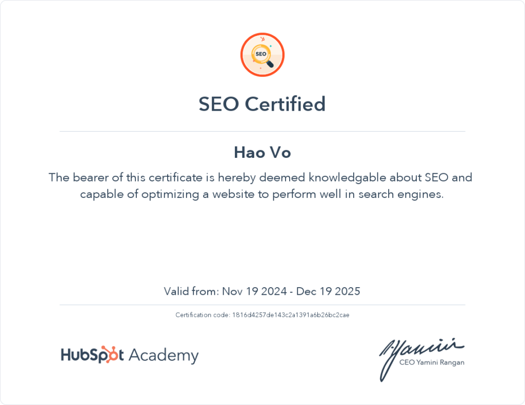seo certification hao vo